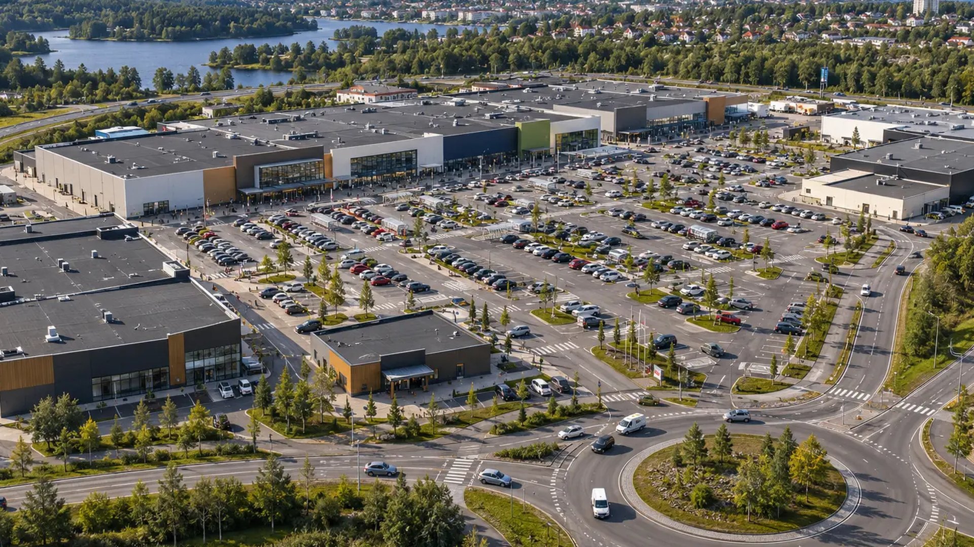 Flygfoto över fastighet med parkering